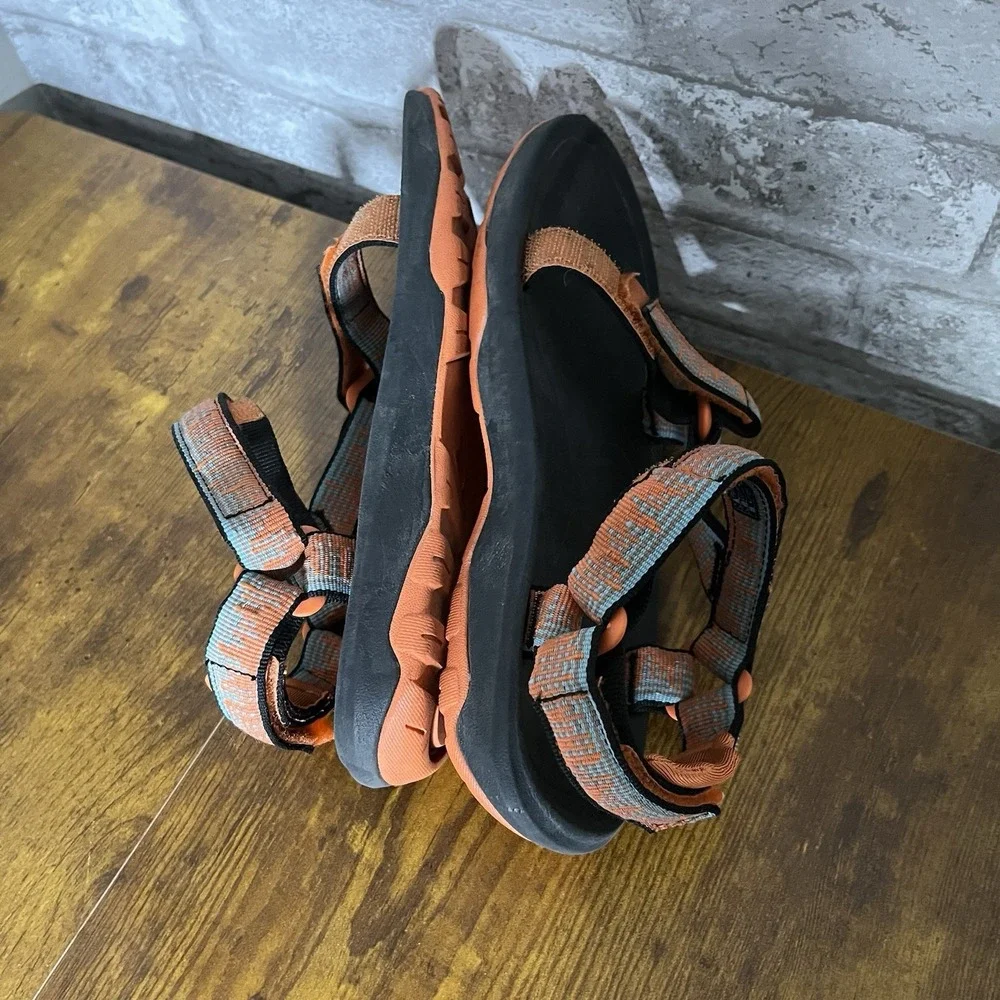 Teva Strappy Sandals Hook & Loop Adjustable Black/Orange/Gray boys size 3
